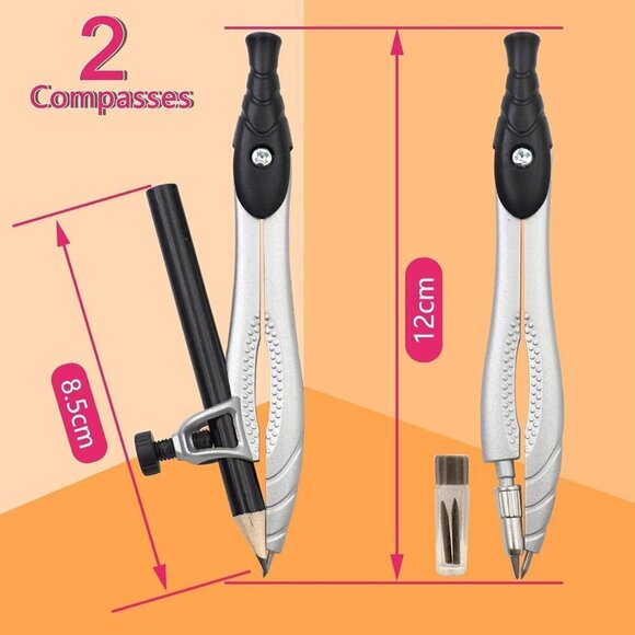 Black Geometry Compasses Squares Ruler with Maths Protractor Set - Picture 2 of 5